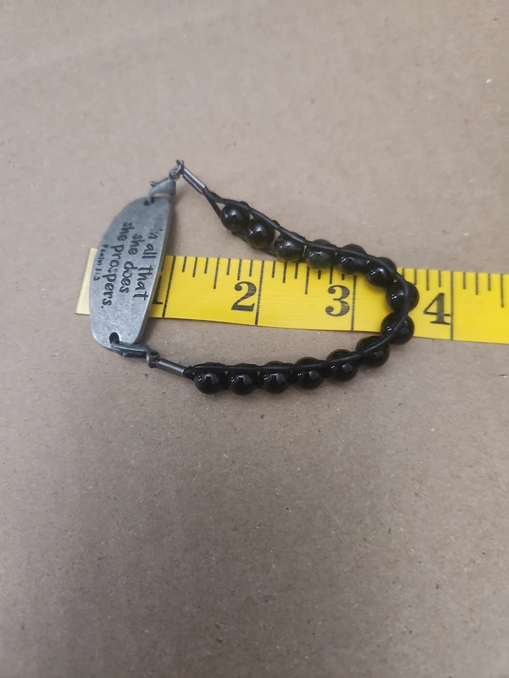 Inspirational Black Bead Bracelet - Psalm 1:3